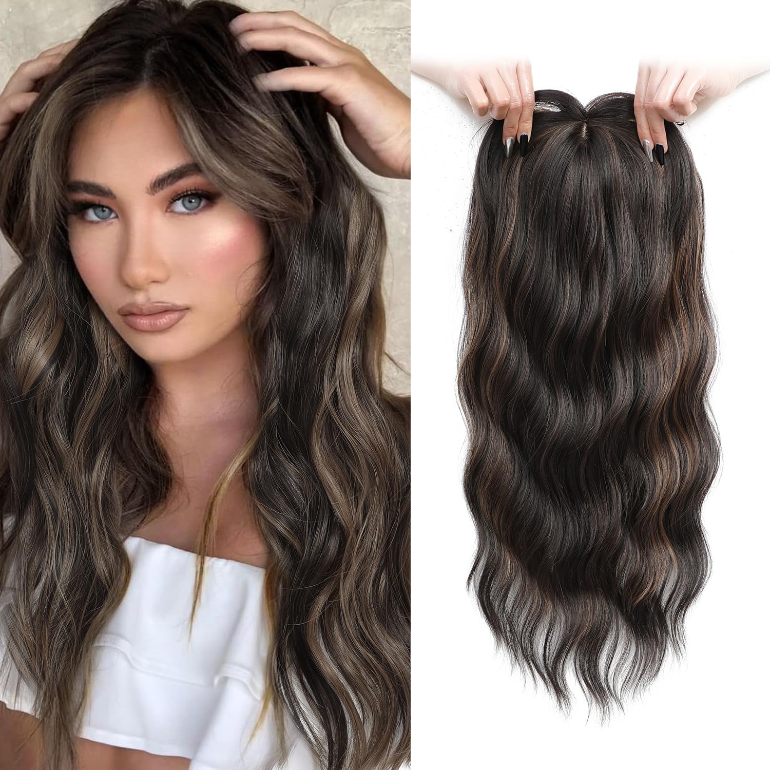 20Inch Wavy Hair Topper for Women Add Volume&Cover Thinning Hair with Natural Looking Hair Piece - Wigtrends