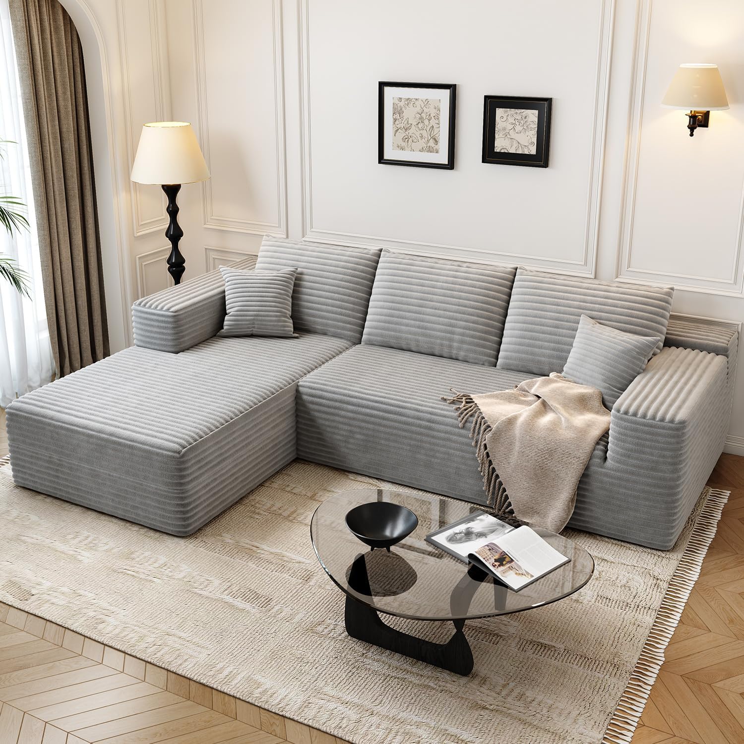 107.5" Cloud Modular Sectional Sofa Couch with L-Shape Chaise,Modern Minimalist Upholstered Couches for Living Room Bedroom,Deep Seat Corner Couch,No Assembly Required (Black,Left Facing Chaise)