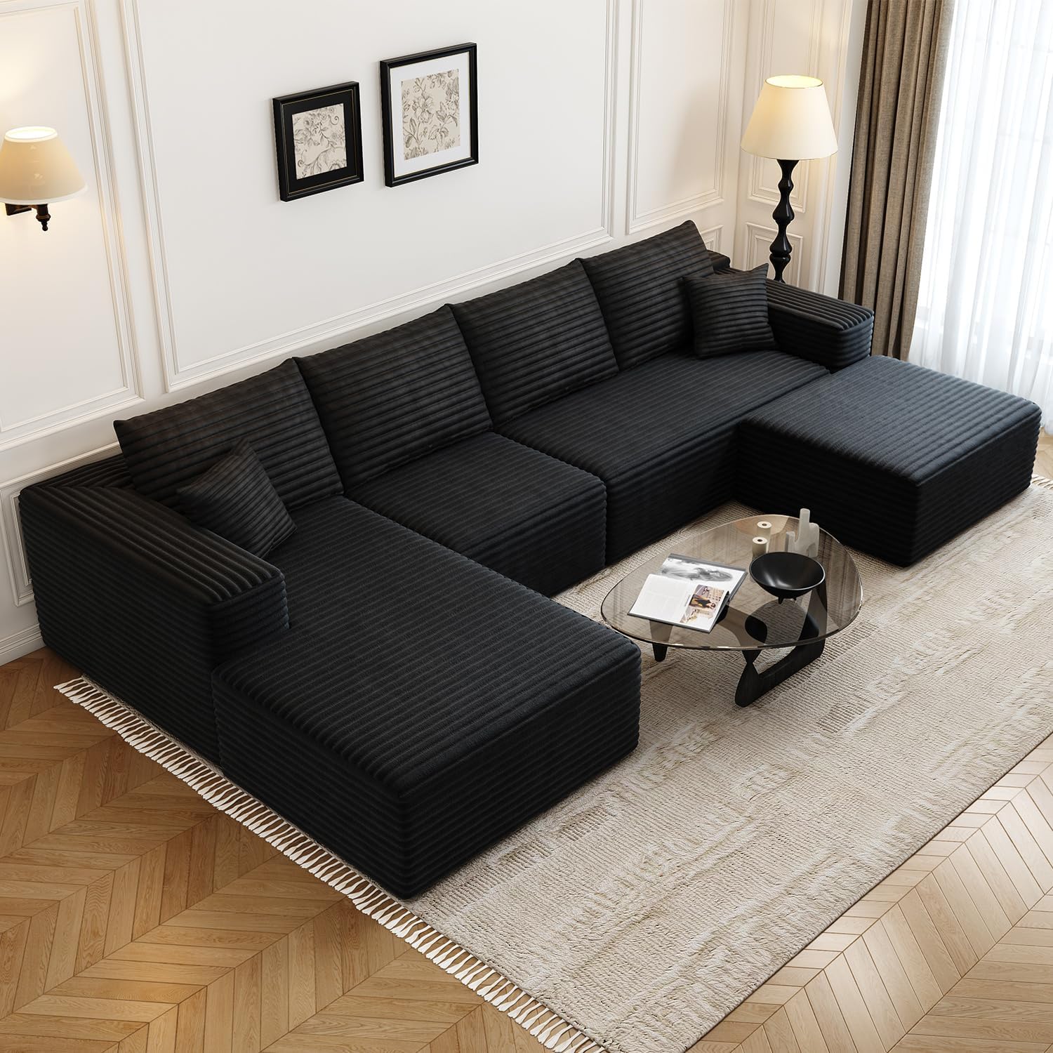 107.5" Cloud Modular Sectional Sofa Couch with L-Shape Chaise,Modern Minimalist Upholstered Couches for Living Room Bedroom,Deep Seat Corner Couch,No Assembly Required (Black,Left Facing Chaise)