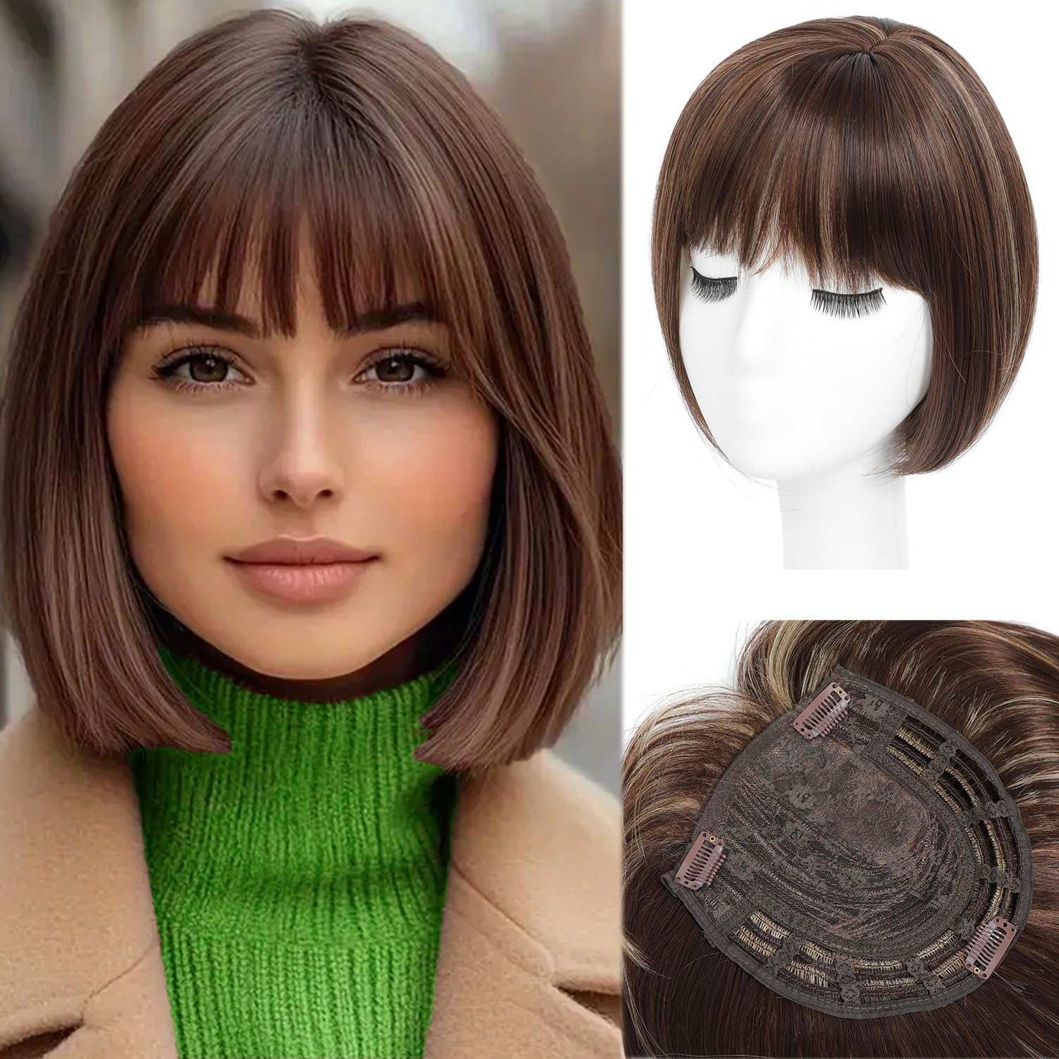 Toppers Hair Pieces 11 Inch  for Women with Thinning Hair 360° 3D Cover Short Bob Wig Toppers