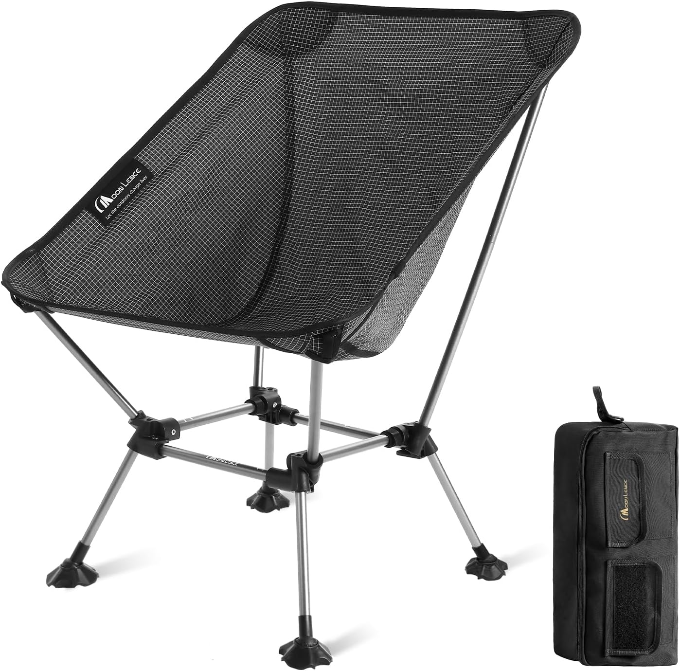 MOON LENCE Portable Camping Chair Plus, Larger & Roomier, Compact and Lightweight Still, Folding Chair for Backpacking & Hiking, 330Lbs Capacity (Black)
