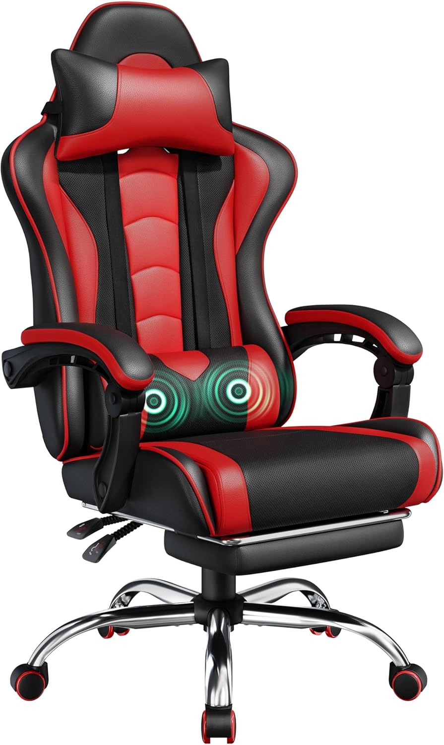 Yaheetech Gaming Chair, Video Game Chair with Massage Lumbar Support and Footrest Height Adjustable Ergonomic Computer Gaming Chair with Swivel Seat and Headrest, Black/White