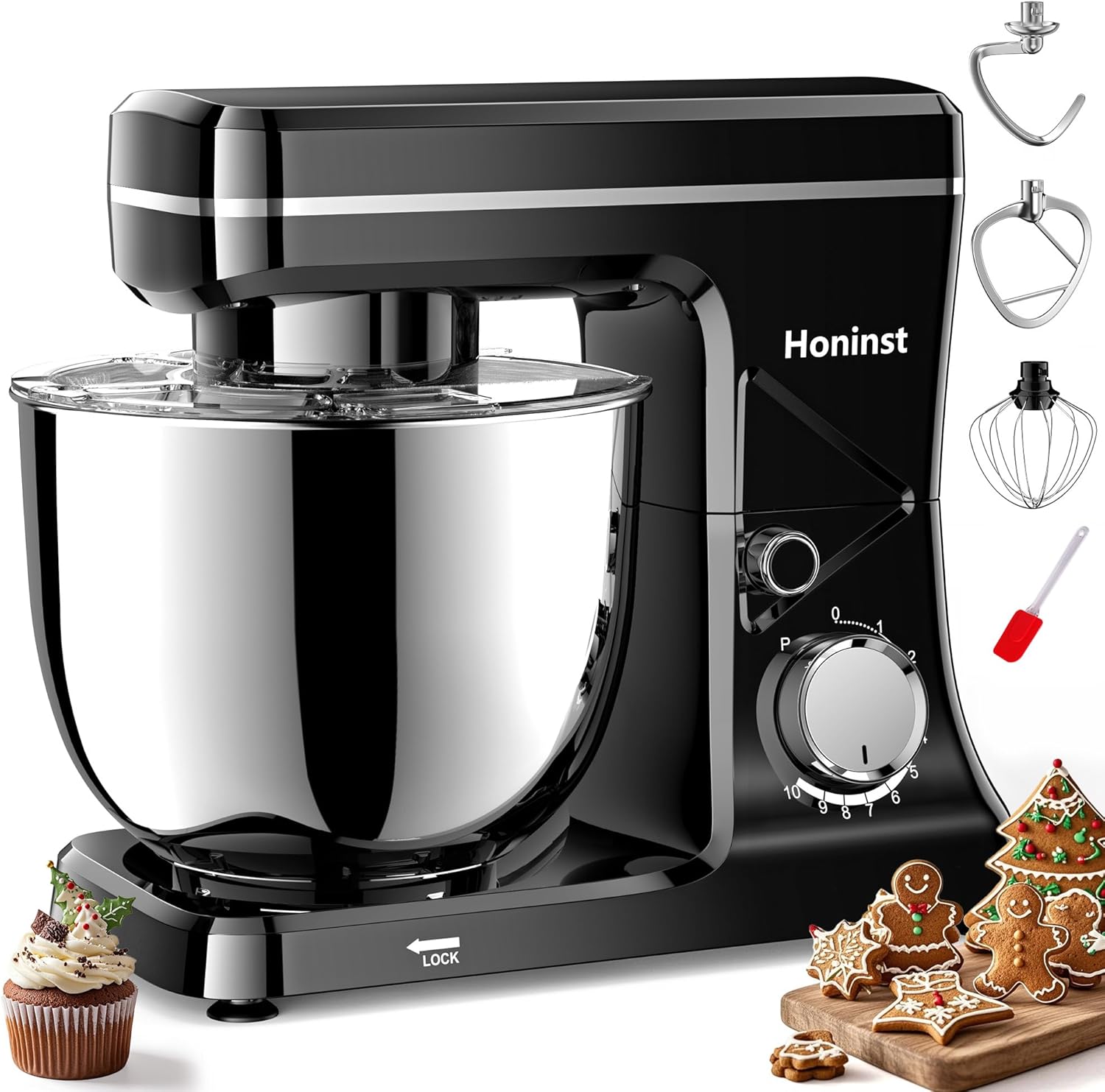 10-Speed Stand Mixer with 8-in-1 Splash Guard, Tilt-Head, 6QT Stainless Steel Bowl+Dishwasher-Safe Dough Hook/Whisk/Beater/Spatula for Baking Bread, Cakes, Cookies, Orange