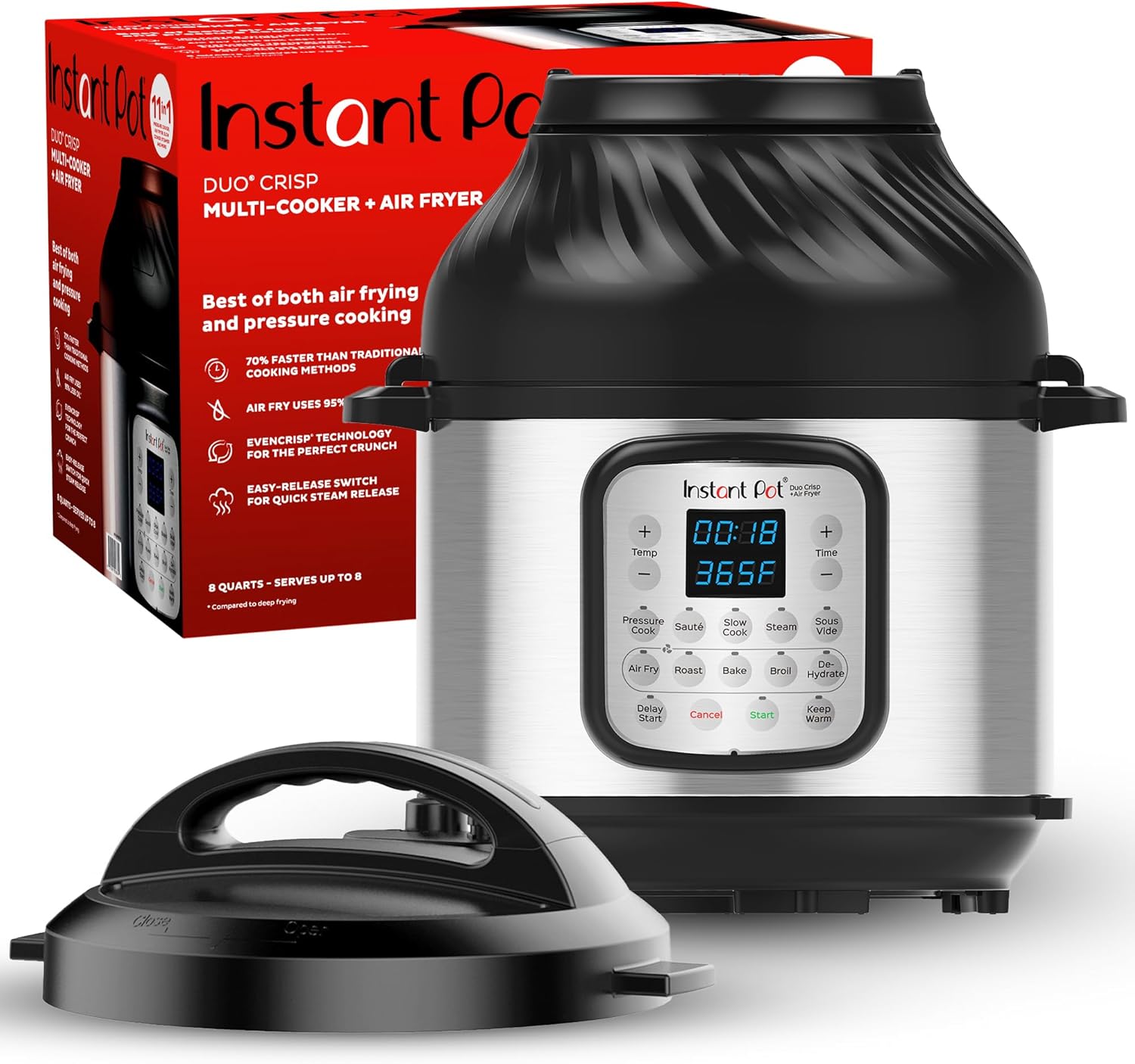 Instant Pot Duo 7-in-1 Electric Pressure Cooker, Slow Cooker, Rice Cooker, Steamer, Sauté, Yogurt Maker, Warmer & Sterilizer, Includes App With Over 800 Recipes, Stainless Steel, 8 Quart