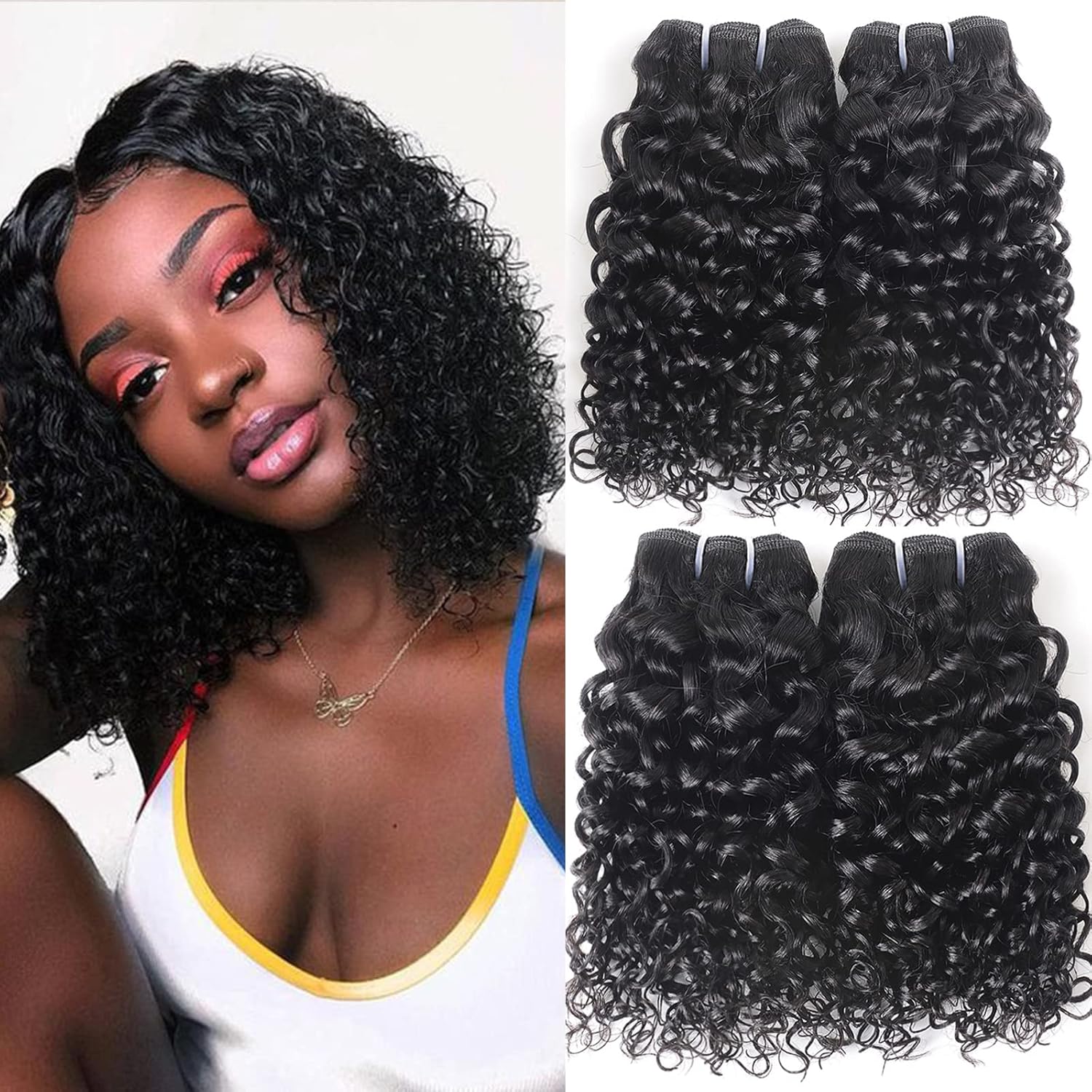 Short 100% Human Hair Bundles Natural Color 4 Bundles 12A Brazilian Virgin Hair