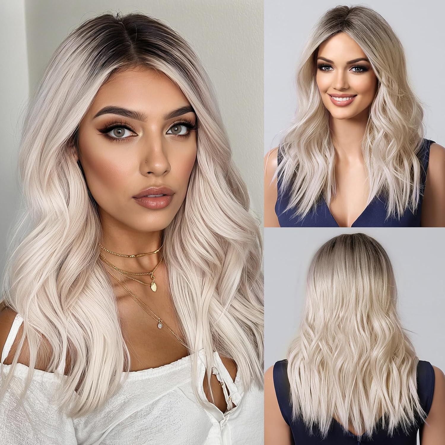 Short Wavy Salt Pepper Human Hair Wigs Platinum Curly Bob Wigs With Bangs White Wig