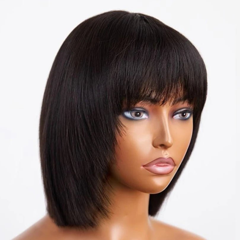 Affordable Short Straight Pre-Cut Wigs with Bangs - Wigtrends
