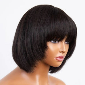 Affordable Short Straight Pre-Cut Wigs with Bangs - Wigtrends