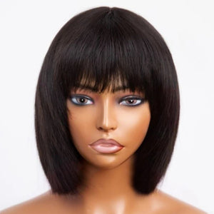 Affordable Short Straight Pre-Cut Wigs with Bangs - Wigtrends