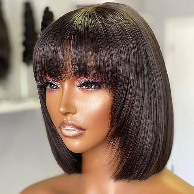 Affordable Short Straight Pre-Cut Wigs with Bangs - Wigtrends