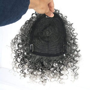 Afro Curly Hair Topper Silver Grey Human Hair Wigs for Women Hairpieces Toppers Pieces - Wigtrends