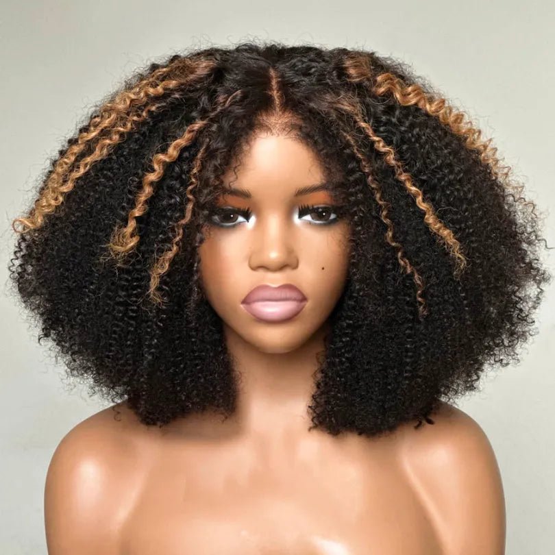 Afro Style Blonde Highlights Jerry Curly Bob Wigs - Wigtrends
