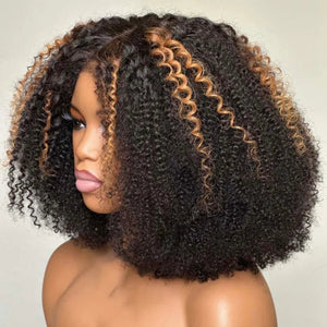 Afro Style Blonde Highlights Jerry Curly Bob Wigs - Wigtrends