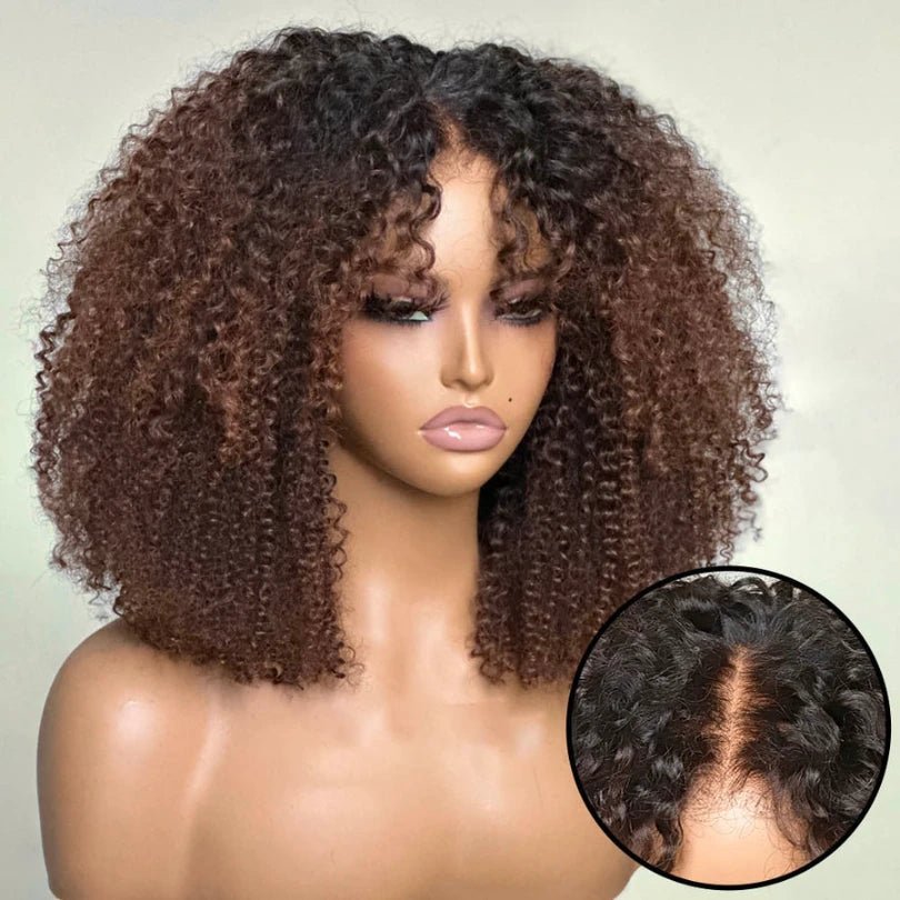 Afro Style Blonde Highlights Jerry Curly Bob Wigs - Wigtrends