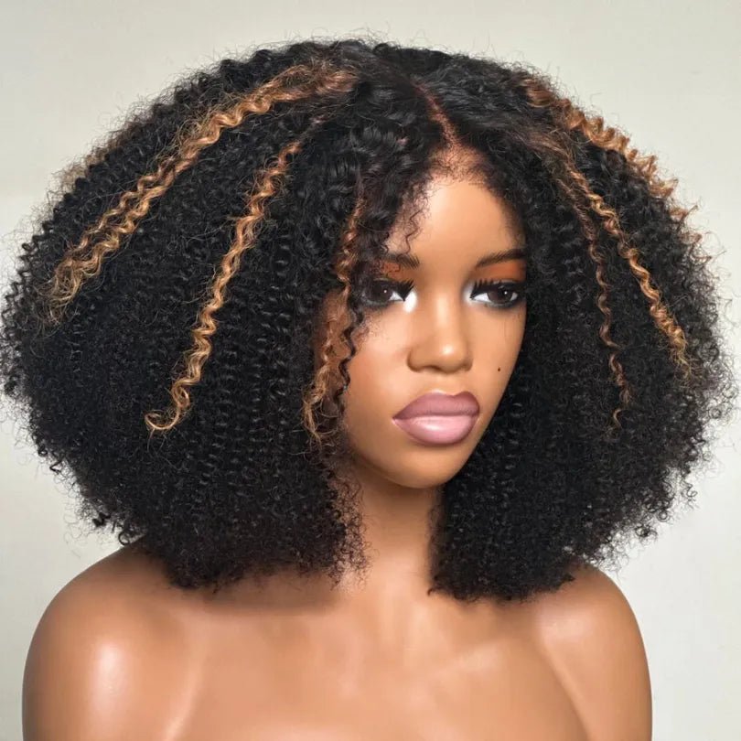Afro Style Blonde Highlights Jerry Curly Bob Wigs - Wigtrends