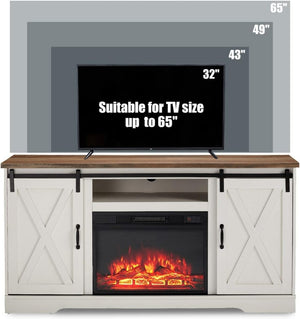 AMERLIFE Fireplace TV Stand with Sliding Barn Door for TVs up to 73", Farmhouse 63" Fireplace Entertainment Center with Storage Cabinets/Adjustable Shelves - Wigtrends