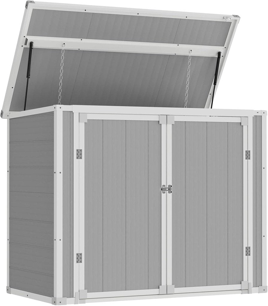 Amopatio 41 Cu Ft Horizontal Outdoor Storage Shed, Resin Trash Can Storage,Resin Shed for Garden Tools, Lawn Mowers, Garbage Cans, Patio Use - Wigtrends