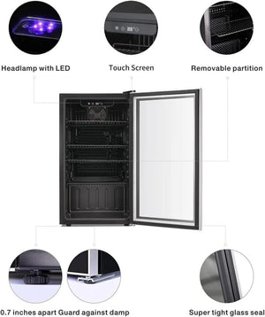 Antarctic Star 26 Bottle 130 Can Wine Cooler/Cabinet Beverage Refrigerator Mini Wine Cellar Beer Soda Clear Glass Door Bar Fridge Quiet Compressor Adjust Temp Freestanding Indoor Use 3.2cu.ft Black - Wigtrends