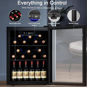 Antarctic Star 26 Bottle 130 Can Wine Cooler/Cabinet Beverage Refrigerator Mini Wine Cellar Beer Soda Clear Glass Door Bar Fridge Quiet Compressor Adjust Temp Freestanding Indoor Use 3.2cu.ft Black - Wigtrends