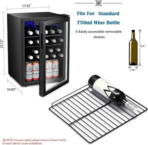 Antarctic Star 26 Bottle 130 Can Wine Cooler/Cabinet Beverage Refrigerator Mini Wine Cellar Beer Soda Clear Glass Door Bar Fridge Quiet Compressor Adjust Temp Freestanding Indoor Use 3.2cu.ft Black - Wigtrends