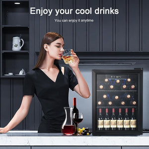 Antarctic Star 26 Bottle 130 Can Wine Cooler/Cabinet Beverage Refrigerator Mini Wine Cellar Beer Soda Clear Glass Door Bar Fridge Quiet Compressor Adjust Temp Freestanding Indoor Use 3.2cu.ft Black - Wigtrends
