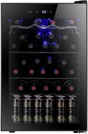 Antarctic Star 26 Bottle 130 Can Wine Cooler/Cabinet Beverage Refrigerator Mini Wine Cellar Beer Soda Clear Glass Door Bar Fridge Quiet Compressor Adjust Temp Freestanding Indoor Use 3.2cu.ft Black - Wigtrends
