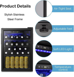 Antarctic Star 26 Bottle 130 Can Wine Cooler/Cabinet Beverage Refrigerator Mini Wine Cellar Beer Soda Clear Glass Door Bar Fridge Quiet Compressor Adjust Temp Freestanding Indoor Use 3.2cu.ft Black - Wigtrends