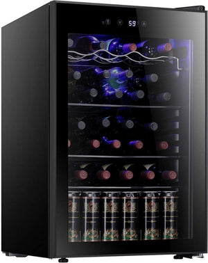 Antarctic Star 26 Bottle 130 Can Wine Cooler/Cabinet Beverage Refrigerator Mini Wine Cellar Beer Soda Clear Glass Door Bar Fridge Quiet Compressor Adjust Temp Freestanding Indoor Use 3.2cu.ft Black - Wigtrends
