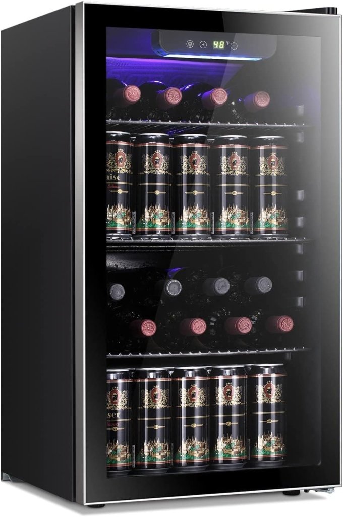 Antarctic Star 26 Bottle 130 Can Wine Cooler/Cabinet Beverage Refrigerator Mini Wine Cellar Beer Soda Clear Glass Door Bar Fridge Quiet Compressor Adjust Temp Freestanding Indoor Use 3.2cu.ft Black - Wigtrends