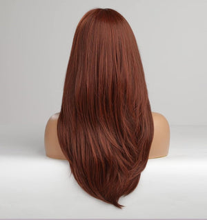 Auburn Red Wigs with Bangs, Copper Red Wigs for Women, Shoulder Length Synthetic Hair Red Full Wig, Middle Length Straight Hair Wig, 20 inch - Wigtrends