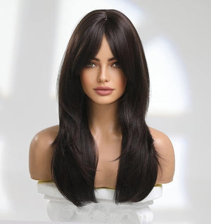 Auburn Red Wigs with Bangs, Copper Red Wigs for Women, Shoulder Length Synthetic Hair Red Full Wig, Middle Length Straight Hair Wig, 20 inch - Wigtrends