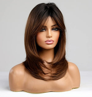 Auburn Red Wigs with Bangs, Copper Red Wigs for Women, Shoulder Length Synthetic Hair Red Full Wig, Middle Length Straight Hair Wig, 20 inch - Wigtrends