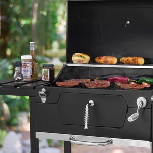 Barbecue a carbone Friend con doppia griglia e regolazione del cestello, barbecue a carbone con coperchio, termometro, ripiani pieghevoli, barbecue a carbone professionale in acciaio - Wigtrends
