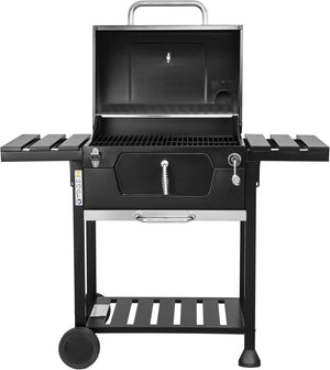Barbecue a carbone Friend con doppia griglia e regolazione del cestello, barbecue a carbone con coperchio, termometro, ripiani pieghevoli, barbecue a carbone professionale in acciaio - Wigtrends