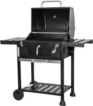 Barbecue a carbone Friend con doppia griglia e regolazione del cestello, barbecue a carbone con coperchio, termometro, ripiani pieghevoli, barbecue a carbone professionale in acciaio - Wigtrends