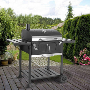 Barbecue a carbone Friend con doppia griglia e regolazione del cestello, barbecue a carbone con coperchio, termometro, ripiani pieghevoli, barbecue a carbone professionale in acciaio - Wigtrends
