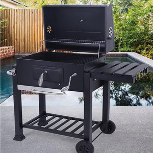 BARBECUE A CARBONELLA CARBONE BBQ GRILL DA GIARDINO CON RIPIANO REGOLABILE, 115x66x106 CM - Wigtrends