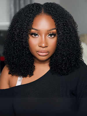 Beginner - Friendly Glueless Kinky Curly V Part Wig Protective Style Human Hair Wig - Wigtrends