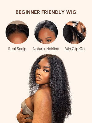 Beginner - Friendly Glueless Kinky Curly V Part Wig Protective Style Human Hair Wig - Wigtrends