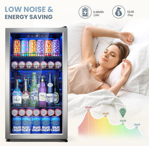 Beverage Refrigerator Cooler - 120 Cans Freestanding Mini Fridge Cooler with Glass Door, Adjustable Shelves & Digital Temperature Display for Soda, Wine or Beer (Black, 3.2 Cu.Ft) - Wigtrends