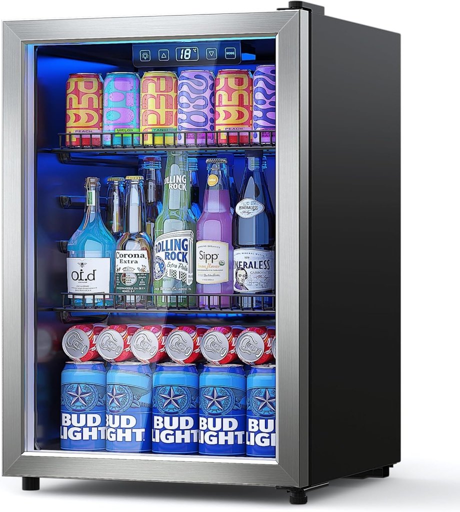 Beverage Refrigerator Cooler - 120 Cans Freestanding Mini Fridge Cooler with Glass Door, Adjustable Shelves & Digital Temperature Display for Soda, Wine or Beer (Black, 3.2 Cu.Ft) - Wigtrends