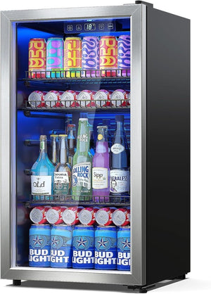 Beverage Refrigerator Cooler - 120 Cans Freestanding Mini Fridge Cooler with Glass Door, Adjustable Shelves & Digital Temperature Display for Soda, Wine or Beer (Black, 3.2 Cu.Ft) - Wigtrends