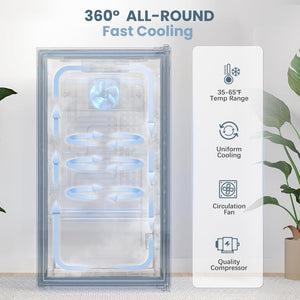 Beverage Refrigerator Cooler - 120 Cans Freestanding Mini Fridge Cooler with Glass Door, Adjustable Shelves & Digital Temperature Display for Soda, Wine or Beer (Black, 3.2 Cu.Ft) - Wigtrends