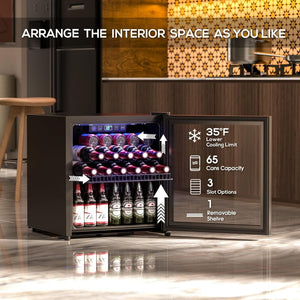 Beverage Refrigerator Cooler - 120 Cans Freestanding Mini Fridge Cooler with Glass Door, Adjustable Shelves & Digital Temperature Display for Soda, Wine or Beer (Black, 3.2 Cu.Ft) - Wigtrends