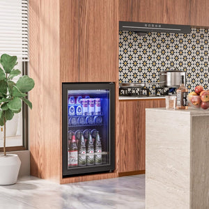 Beverage Refrigerator Cooler - 120 Cans Freestanding Mini Fridge Cooler with Glass Door, Adjustable Shelves & Digital Temperature Display for Soda, Wine or Beer (Black, 3.2 Cu.Ft) - Wigtrends