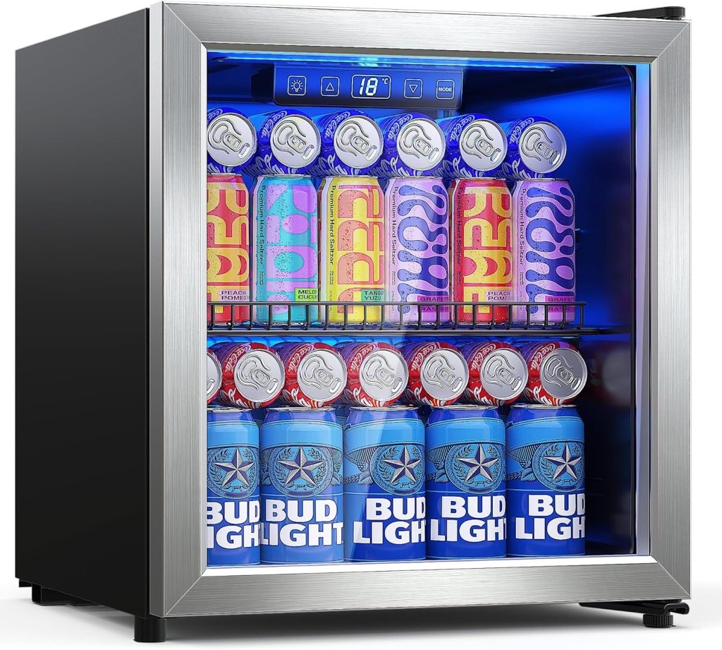 Beverage Refrigerator Cooler - 120 Cans Freestanding Mini Fridge Cooler with Glass Door, Adjustable Shelves & Digital Temperature Display for Soda, Wine or Beer (Black, 3.2 Cu.Ft) - Wigtrends
