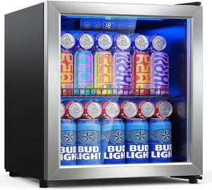 Beverage Refrigerator Cooler - 120 Cans Freestanding Mini Fridge Cooler with Glass Door, Adjustable Shelves & Digital Temperature Display for Soda, Wine or Beer (Black, 3.2 Cu.Ft) - Wigtrends