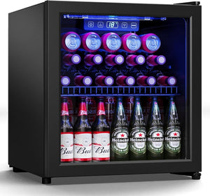 Beverage Refrigerator Cooler - 120 Cans Freestanding Mini Fridge Cooler with Glass Door, Adjustable Shelves & Digital Temperature Display for Soda, Wine or Beer (Black, 3.2 Cu.Ft) - Wigtrends