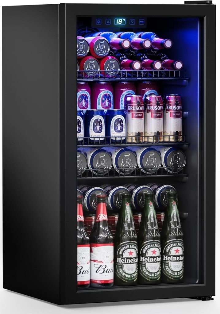 Beverage Refrigerator Cooler - 120 Cans Freestanding Mini Fridge Cooler with Glass Door, Adjustable Shelves & Digital Temperature Display for Soda, Wine or Beer (Black, 3.2 Cu.Ft) - Wigtrends
