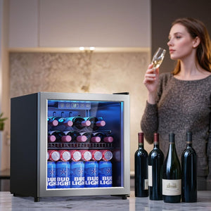 Beverage Refrigerator Cooler - 120 Cans Freestanding Mini Fridge Cooler with Glass Door, Adjustable Shelves & Digital Temperature Display for Soda, Wine or Beer (Black, 3.2 Cu.Ft) - Wigtrends